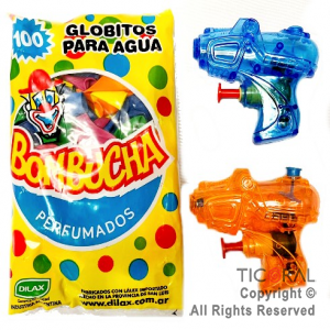 SET 2 PISTOLITAS DE AGUA + 1 GLOBITO AGUA BOMBUCHA X 100 globitos